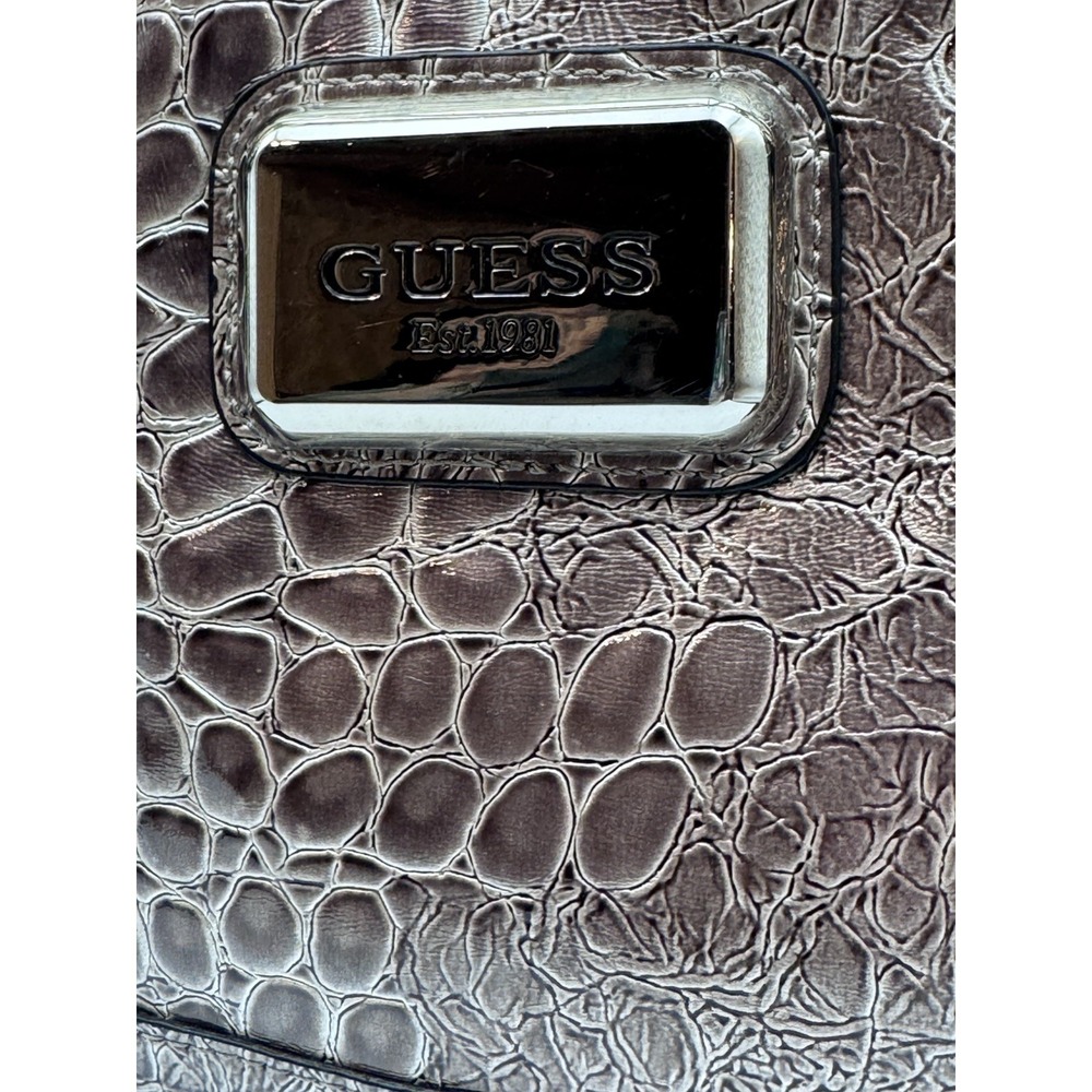 Vintage Y2K Guess Metallic Pewter Faux Croc Embossed Shoulder Bag w/ Silver HW - Picture 13 of 16